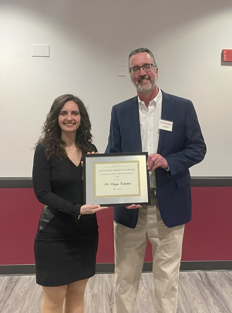 Virginia Tech Graduate Awards Ceremony - Outstanding Dissertation Award in in Social Science, Business, Education, Humanities Category, with Dr. Christopher Zobel